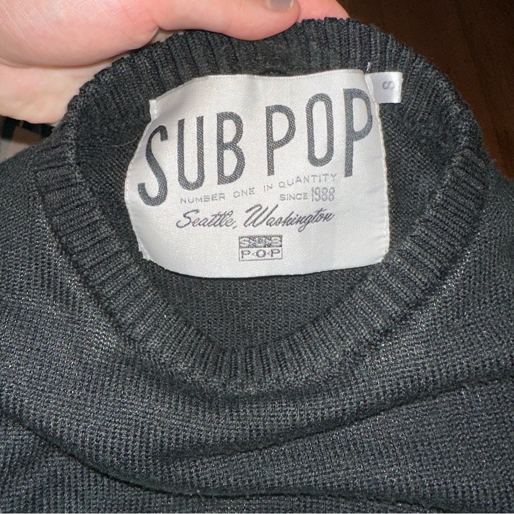 Sub Pop Seattle Knit Logo Crewneck Sweater Acrylic Knit 2015 Black Sz Small - Picture 6 of 6